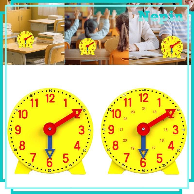 [Nepin] Relógio Educacional De Ensino Analógico De Tempo De Brinquedo De Aprendizagem Com Movimento Engrenado E Suporte