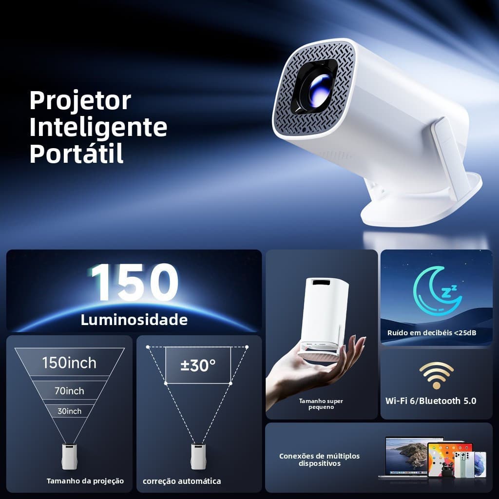 Projetor Portátil Ultra-Alta Definição P30PLUS Cool Open Version, Projetor Inteligente para Streaming ao Vivo em Casa