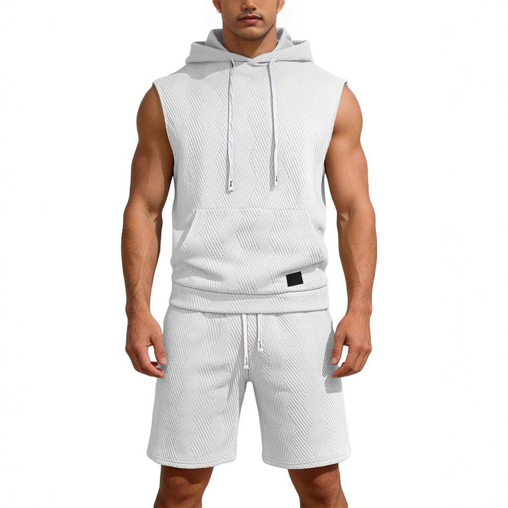 Verão Masculino Sem Mangas Topo Ombro Solto casual Esportes Com Capuz Colete Conjunto De Moletom