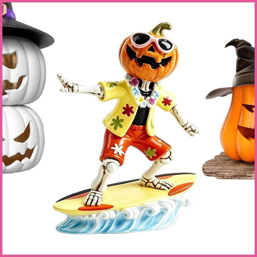 Estátua De Esqueleto 14cm Engraçado Halloween Surf Abóbora Gótico Festival Brinquedos Para Casa Escritório Estante opena