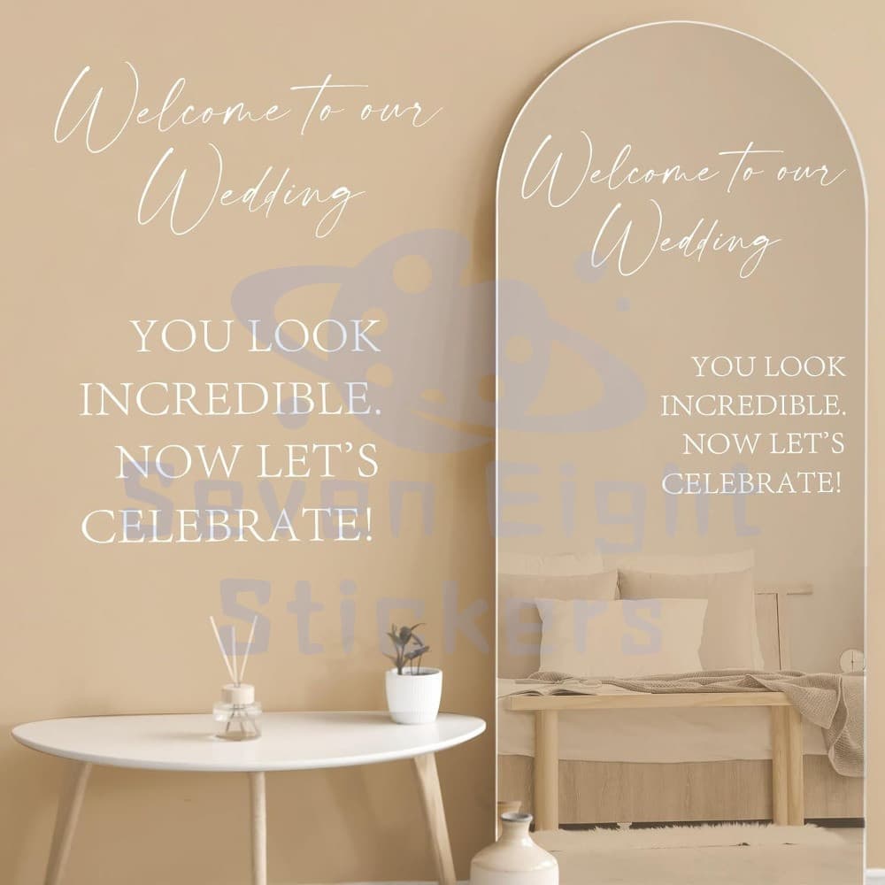Adesivos De Espelho De Casamento Personalizados | Estilo Clássico Ouro/Prata/Branco Letras Transferidas Adequado Para Es