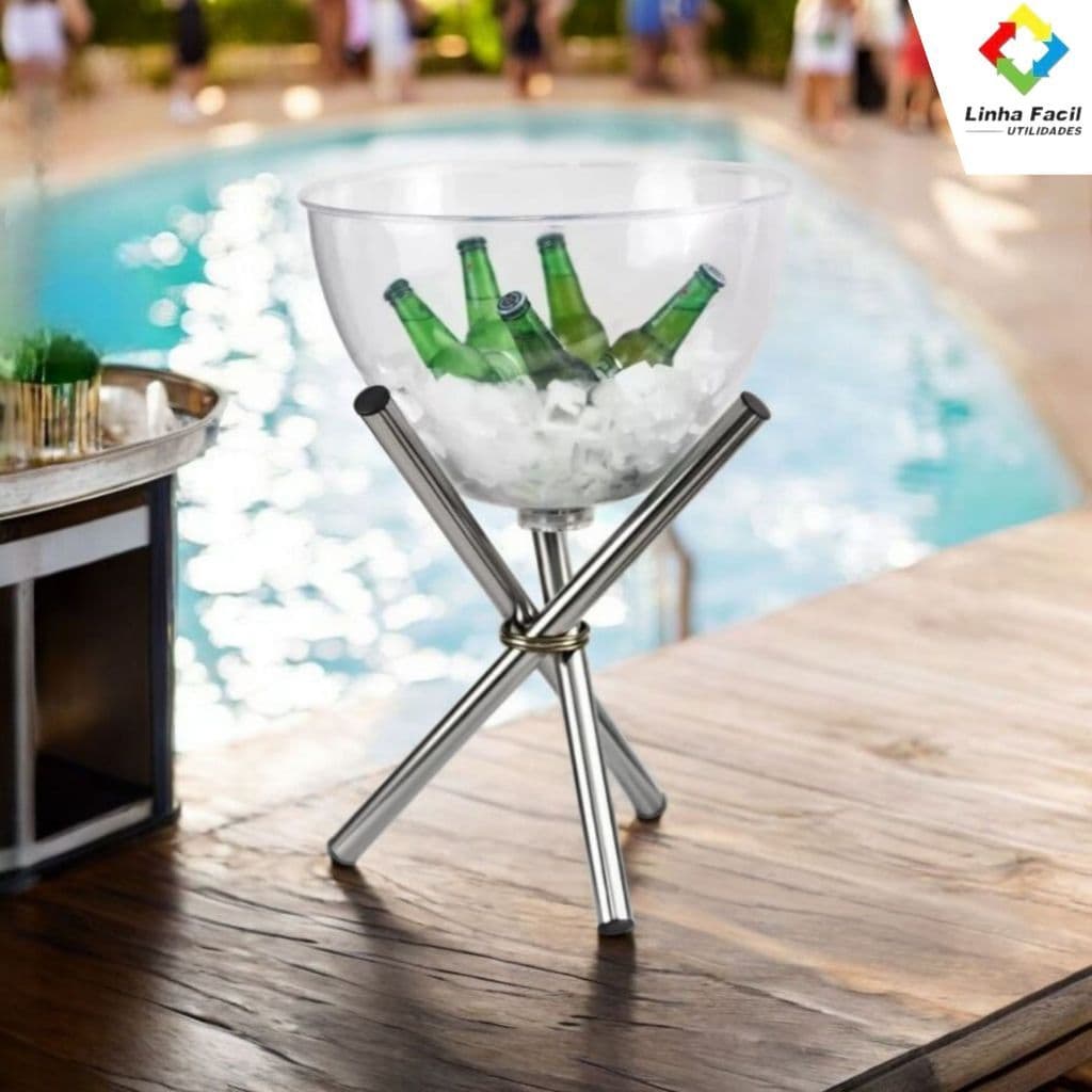 Champanheira Redonda 28L com LED Colorido Acrílica para Cerveja Bebidas Gelo Festas e Eventos
