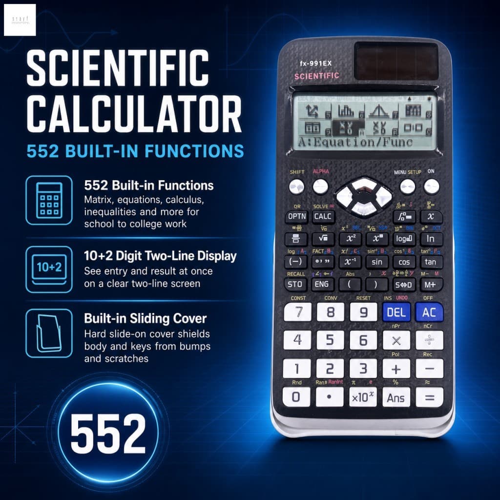 Calculadora Científica Com Função 552 , Display De 10 + 2 Dígitos , Capa Dura Deslizante Para Estudantes E Engenheiros