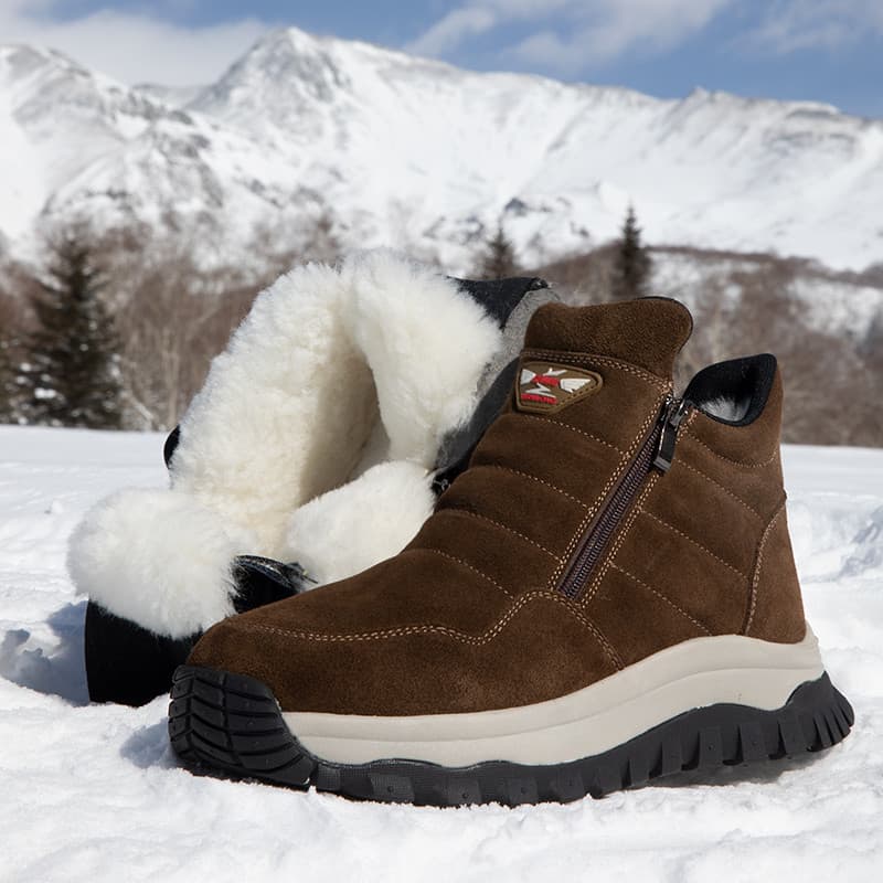 Botas de neve masculinas inverno engrossado pele quente tudo-em-um sapatos masculinos nordeste resistente ao frio lã de