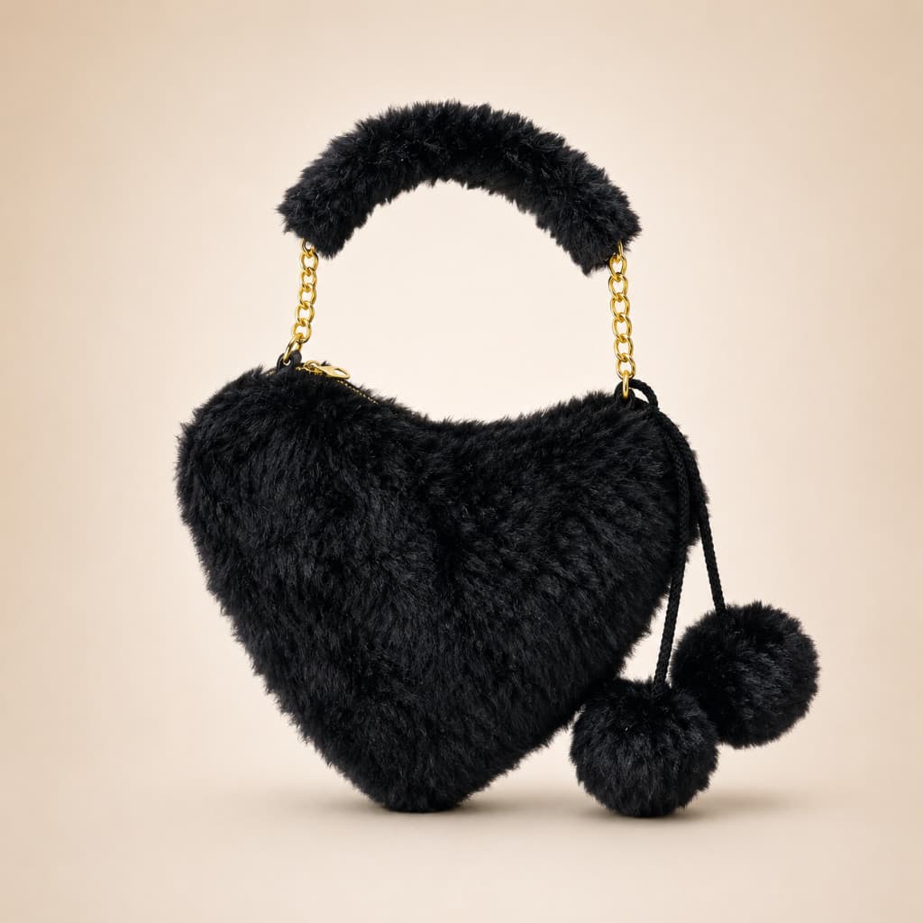 Bolsa Feminina Luxo Fofa com Alça de Corrente Dourada + Pompom