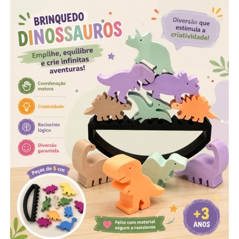 Dino Equilíbrio 3D, Desafio de Equilíbrio Dinossauros 3D, Torre dos Dinossauros