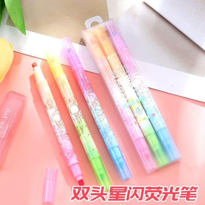 Dupla cabeça estrela glitter iluminador ins alto valor estrela glitter caneta glitter caneta glitter caneta glitter chav