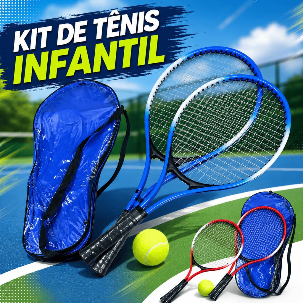 Kit Tênis Infantil 2 Raquetes com Bolinha e Bolsa para Transporte Brinquedo Esportivo Infantil