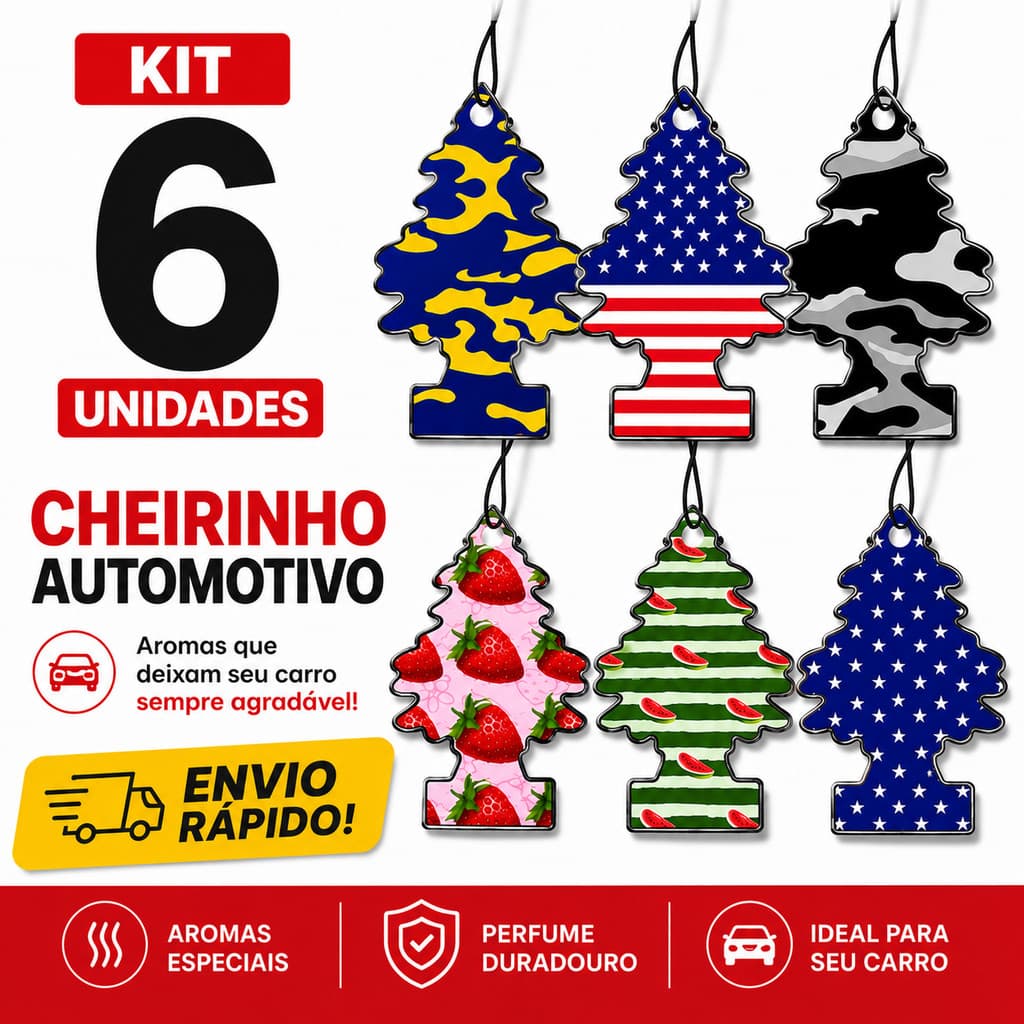 Kit 6 Cheirinho de Carro Aromatizador Automotivo Pinheiro Perfumado Perfume Aroma Sortido