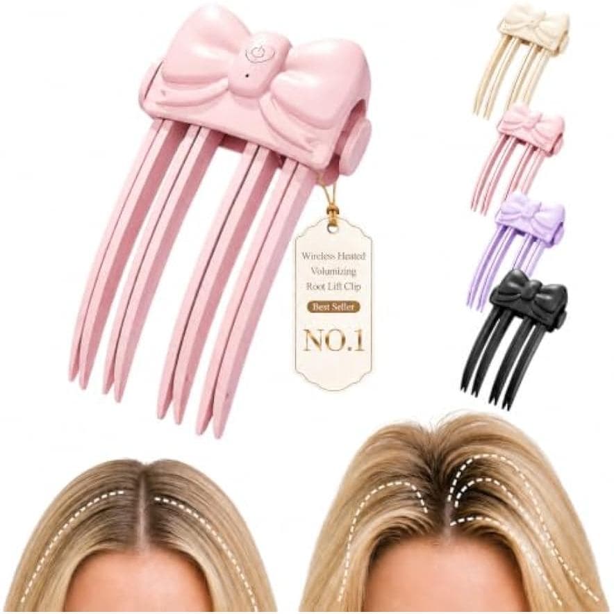 Clipe De Elevação De Raiz Volumizador Aquecido Sem Fio , Volume De Cabelo (Rosa-C) | Clipes Elétricos Para Pente Levanta