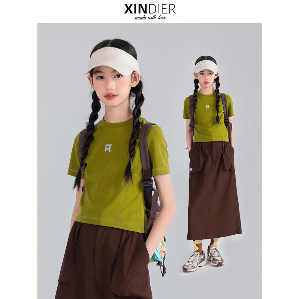 Xindier meninas versão coreana camiseta de manga curta primavera verão novo estilo Casual em torno do pescoço simples fi