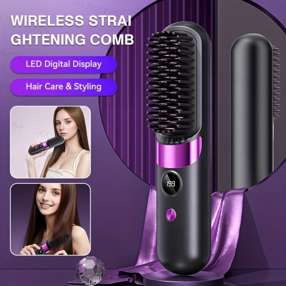 Alisador De Cabelo Portátil Pente Escova USB Recarregável Ferro Sem Fio Com Tecnologia De Íon Negativo