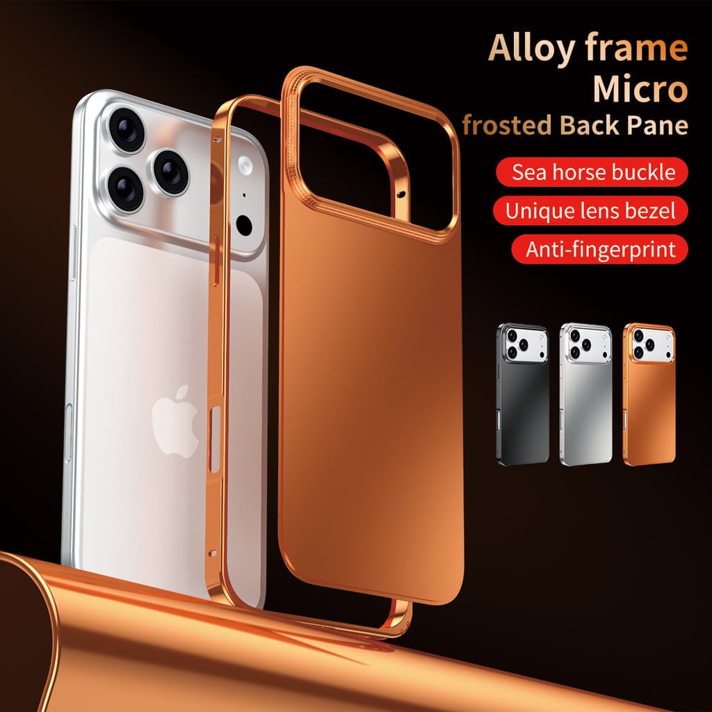 Moldura De Metal + PC Textura Fosca backboard Capa Traseira Para iPhone 17 Ar 16 15 14 Pro Max Fivela Fechamento Prevenç
