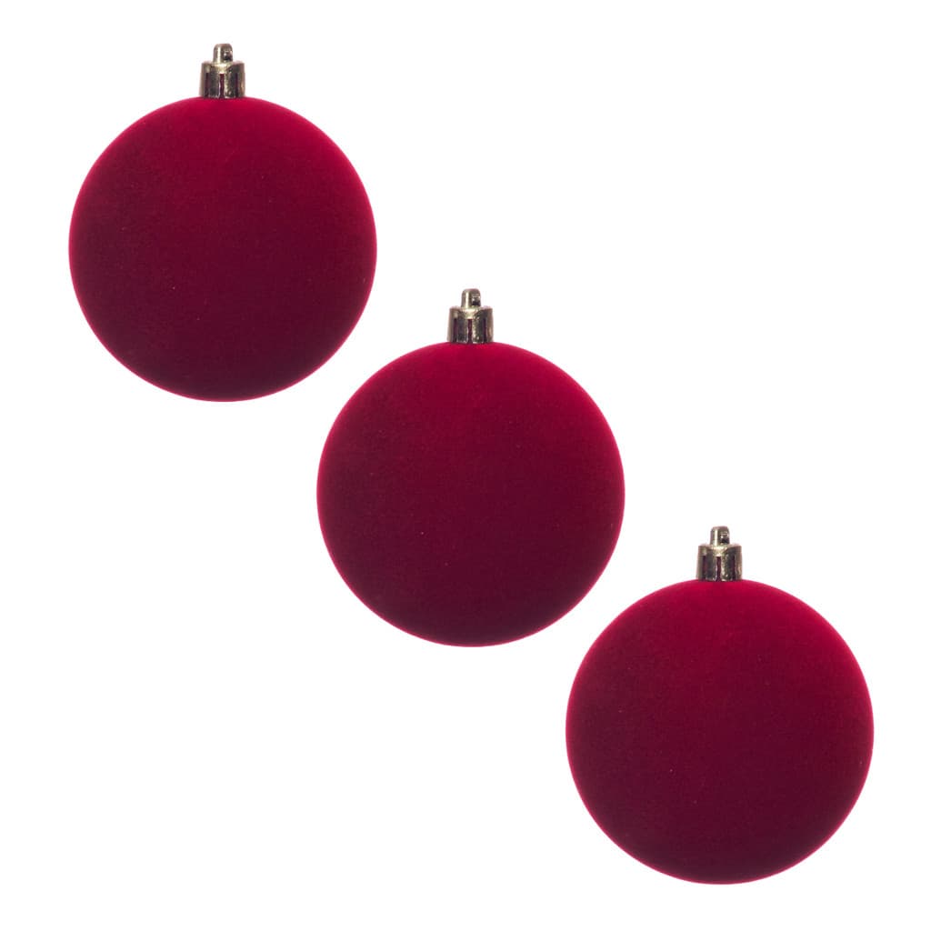 Kit 3 Bolas Natal Vermelhas Lisas 8cm Enfeite Árvore Fosco Aveludado Decoração Pendurar Laços