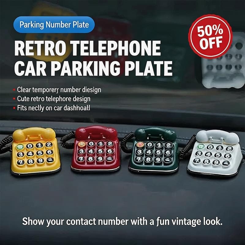 Placa De Número De Estacionamento Temporário De Carro Estilo Telefone Retrô ABS + PC Material Ornamento De Painel Fofo D