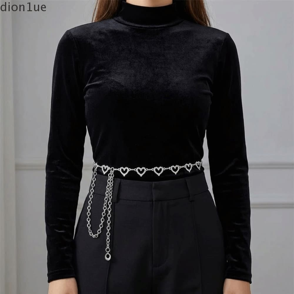 DION1UE Joias Corporais , Corrente De Cintura De Coração De Metal Com Borla , Vestidos Vazados Barriga De Biquíni Strass