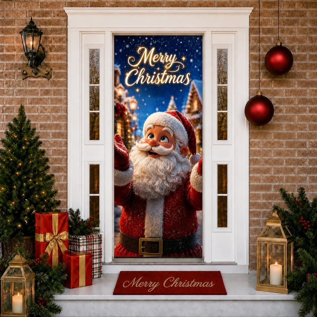 Capa Para Porta Feliz Natal Decoração Papai Noel