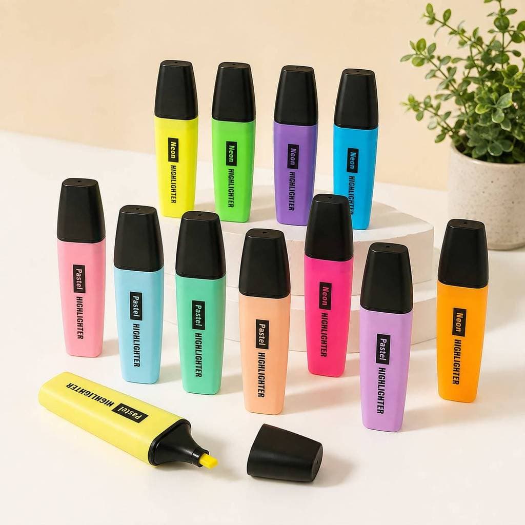 Marca Texto Neon Highlighter 6 Cores Ponta Chanfrada | Grande para Destacar Textos e Anotações