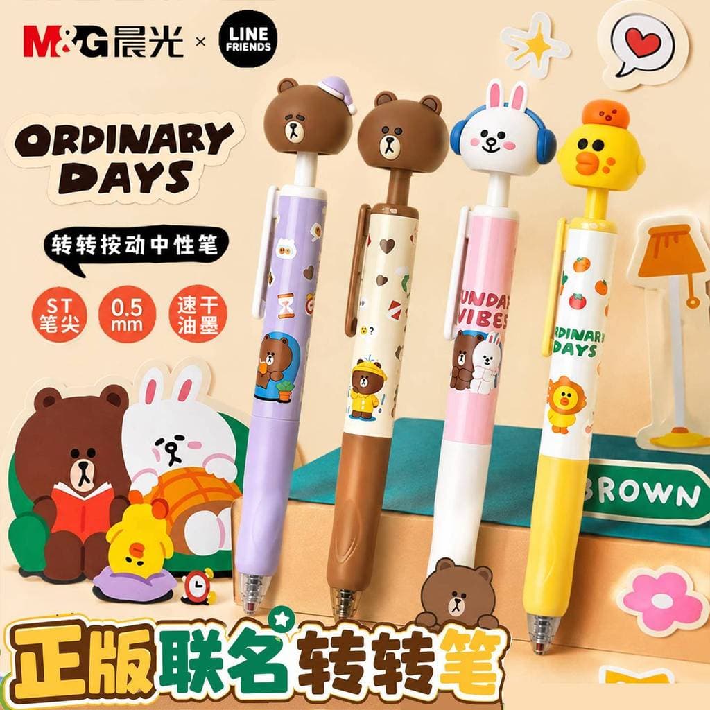 Caneta giratória divertida de urso marrom claro da manhã LINEFRIENDS LINEFRIENDS Corny Rabbit Estudante Caneta de Gel de