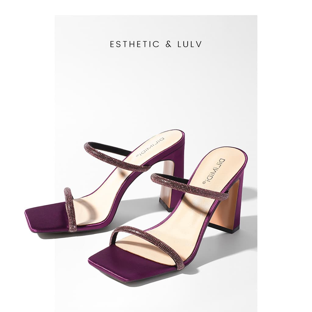 Roxo cetim chinelos de salto alto feminino exterior usar verão sandálias de salto alto feminino salto grosso salto alto