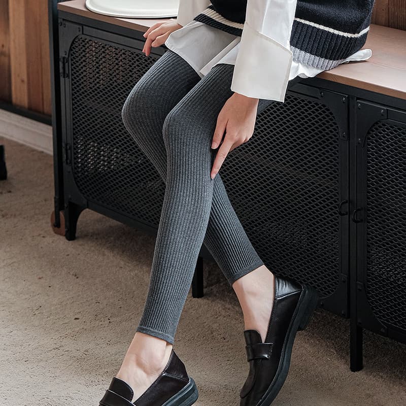 Tornozelo comprimento algodão cinza meia-calça leggings listras grossas leggings com rosca sem costura de uma peça Micro