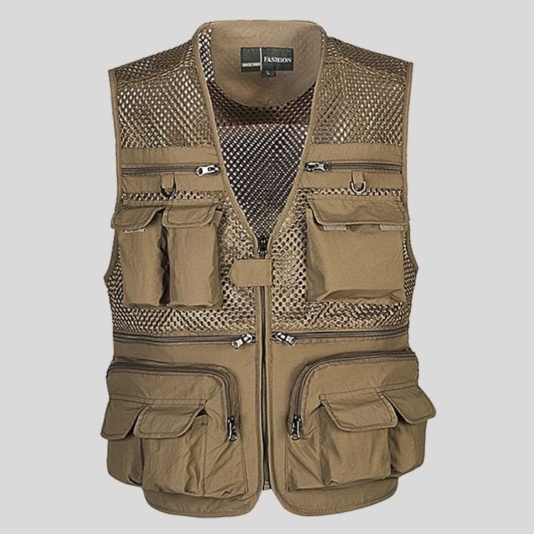 Colete masculino de malha fina, montanhismo, secagem rápida, Casual, função multibolso, foto masculina
