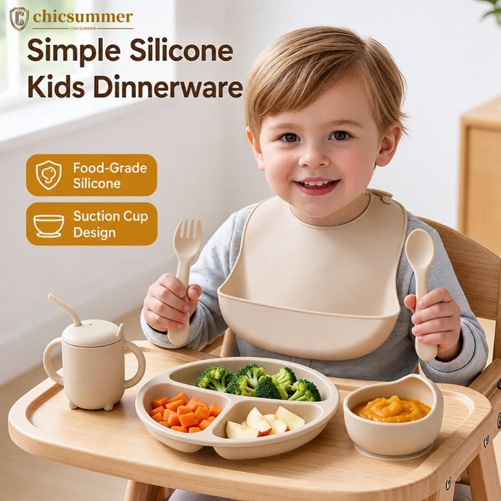 CHICSUMMER Silicone Placa De Alimentação Do Bebê Tigela Colher Garfo Babador Copo oddler Desmame Utensílios De Mesa Para