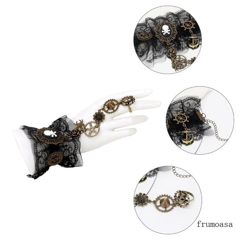 Fru Punk Renda Malha Pulseira Cosplay Traje Pirata Vestir-Se