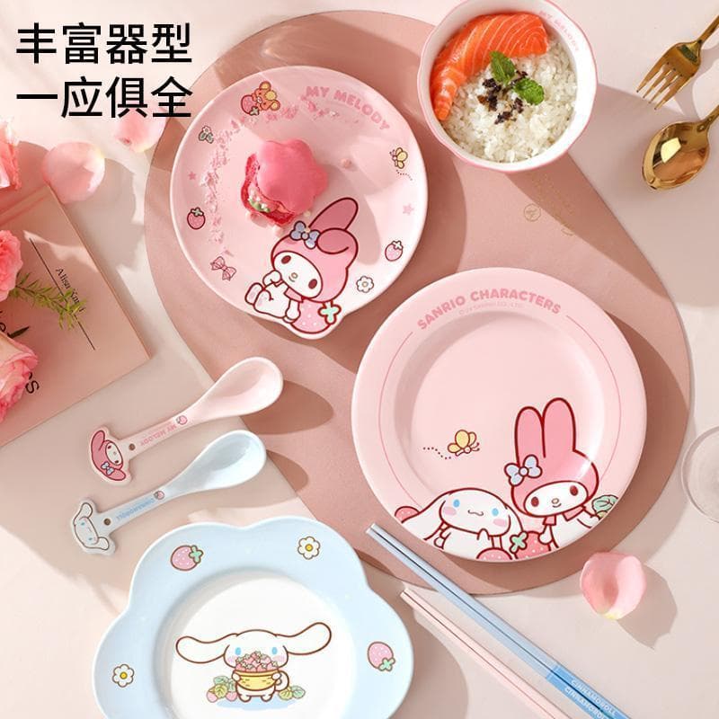 Nova Sanrio melodia talheres pratos colher pauzinhos conjunto de cerâmica casa meninas aniversário presentes casamento c