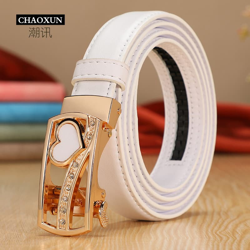Cinto feminino de couro fivela automática perfuração-livre simples moda cinto ins estilo All-Match Jeans cinto Casual fe