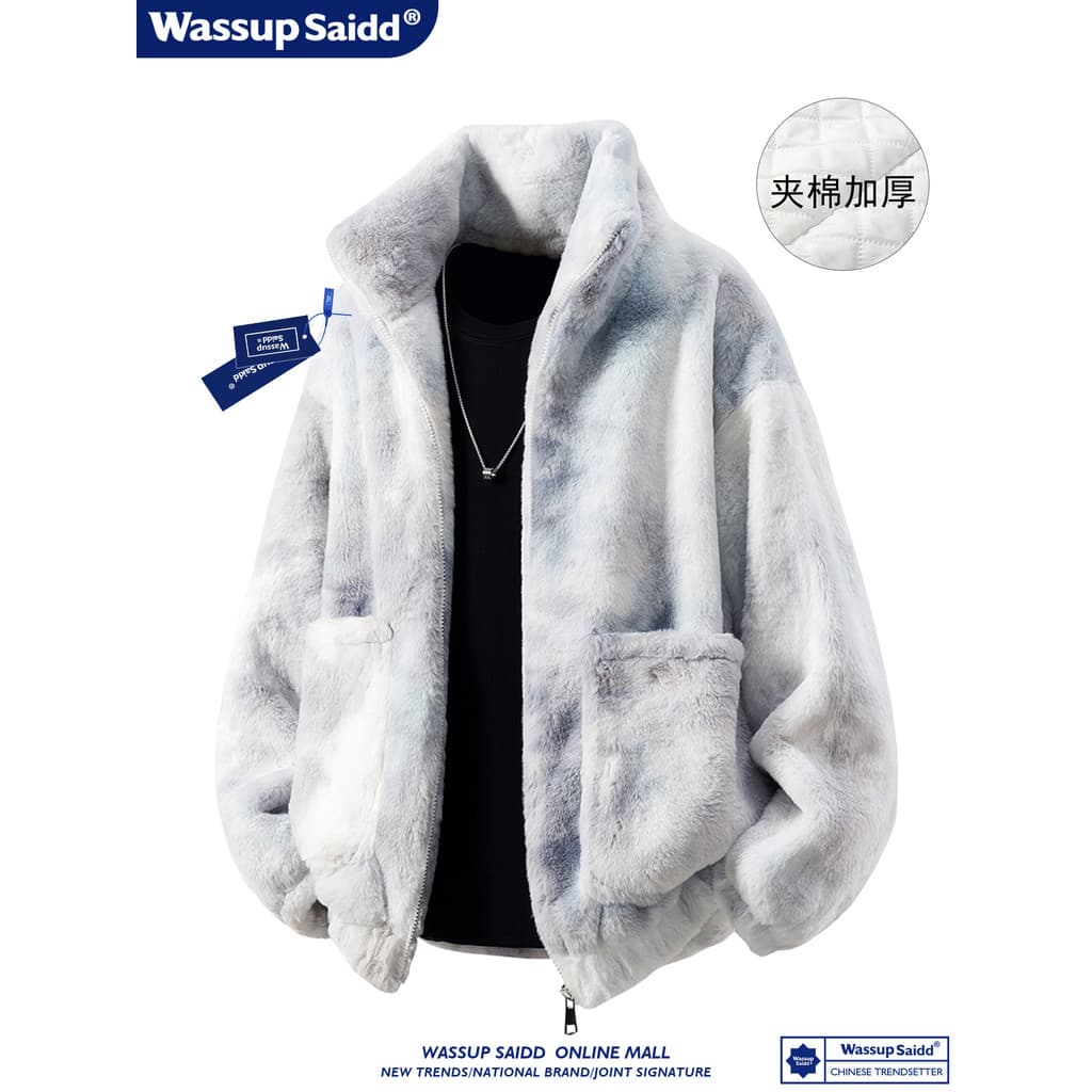 WASSUP SAID Jaqueta acolchoada de algodão de lã de cordeiro americana espessada quente gola alta jaqueta solta jaqueta a