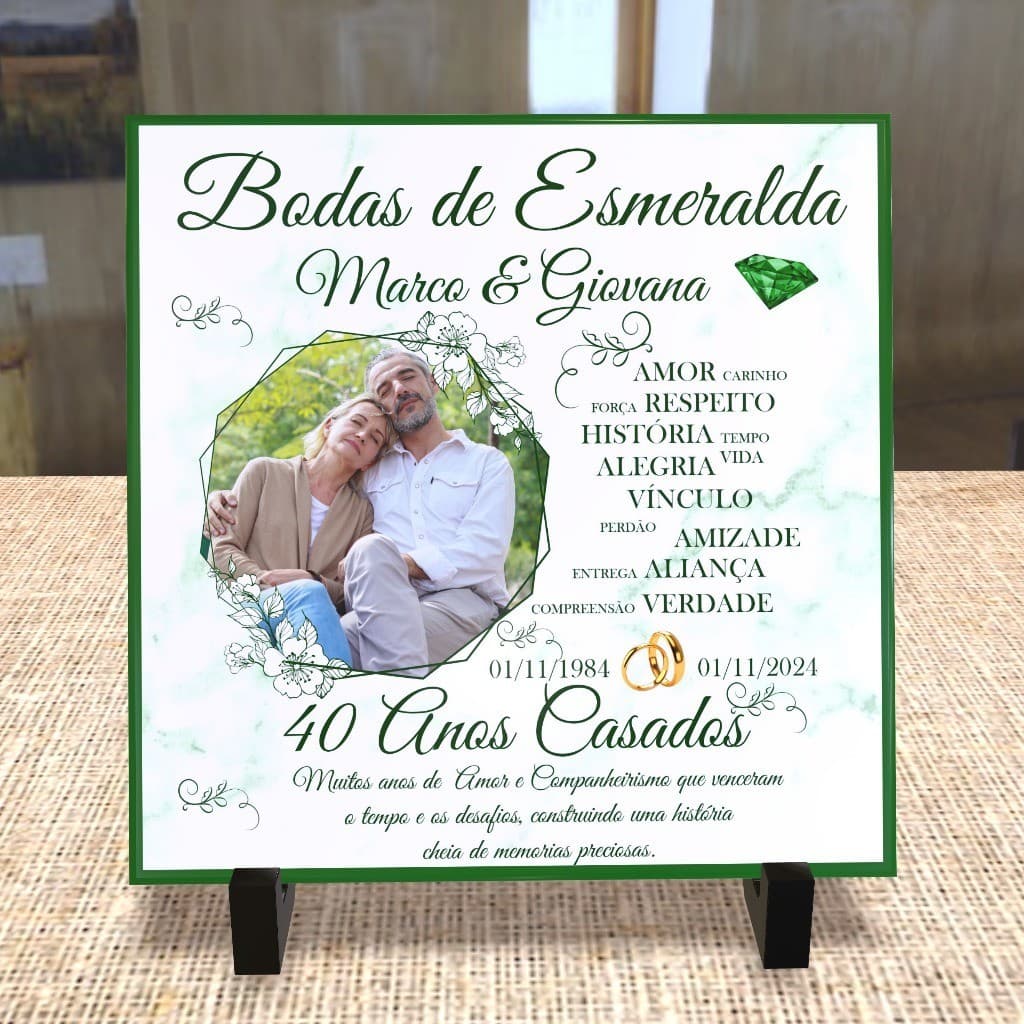 Azulejo Personalizado para Bodas Esmeralda-40 Anos Casados