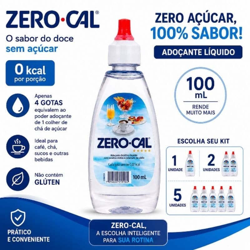Adoçante Líquido Zero-Cal 100ml Zero Calorias Para Café Chá Bebidas