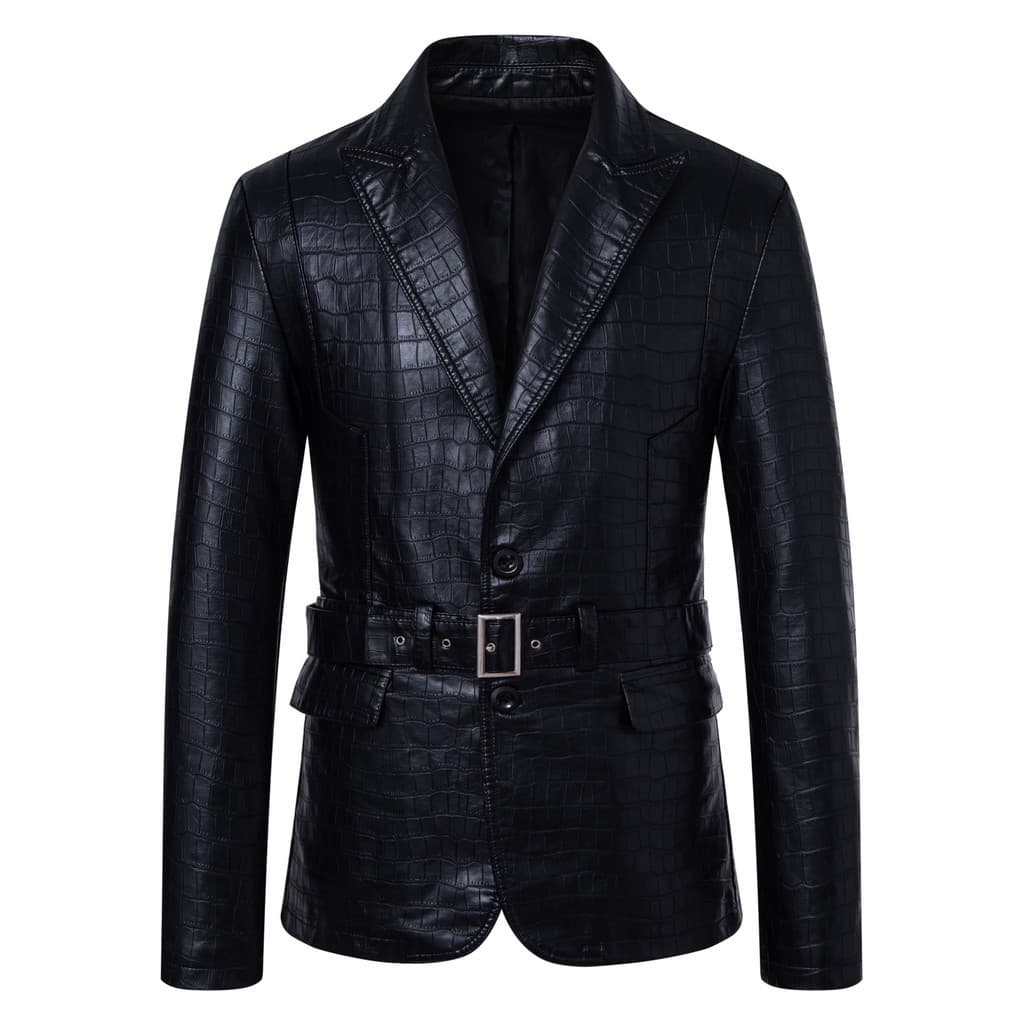 Jaqueta Blazer Masculina De Couro PU Retrô Motociclista Casaco Sintético
