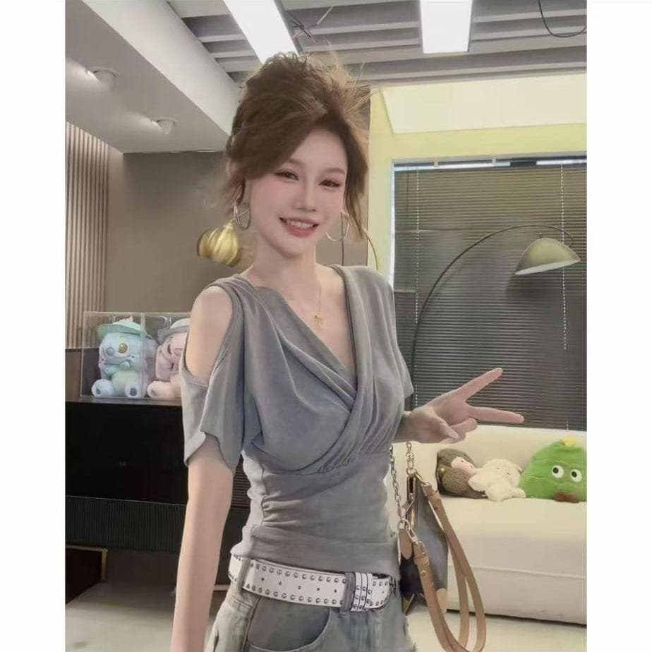 [Venda por tempo limitado] Camiseta de verão de manga curta sem alças com Design americano Hot Girl Cross, novo estilo c