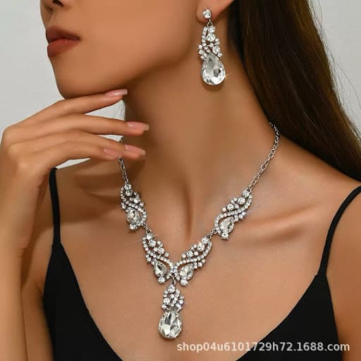 Conjunto Brincos Feminino E Colar Cristal Zircônia Gota Noiva Festa Luxo