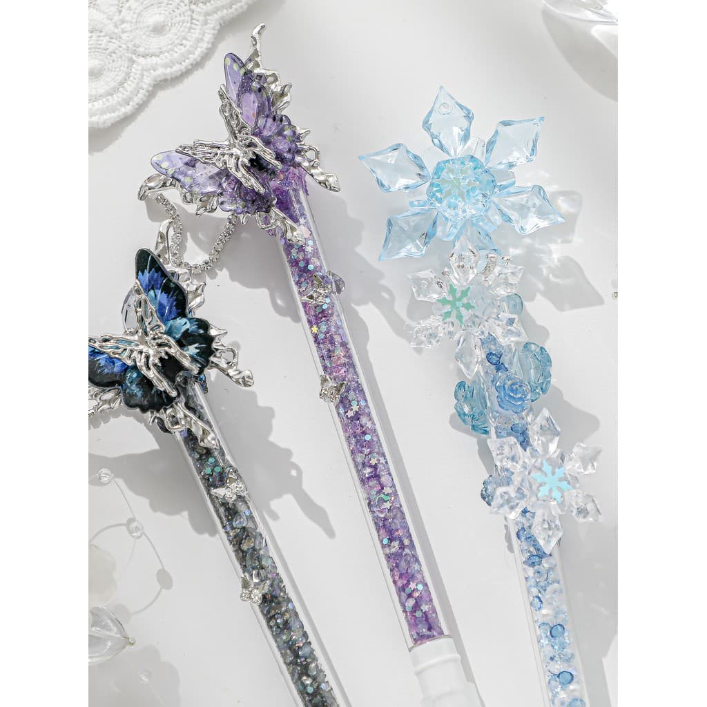 Papelaria Semi-tinta Caneta de Gel estilo ins de alto valor Estilo fada Feito à mão Diamante Glitter Caneta borboleta Ca