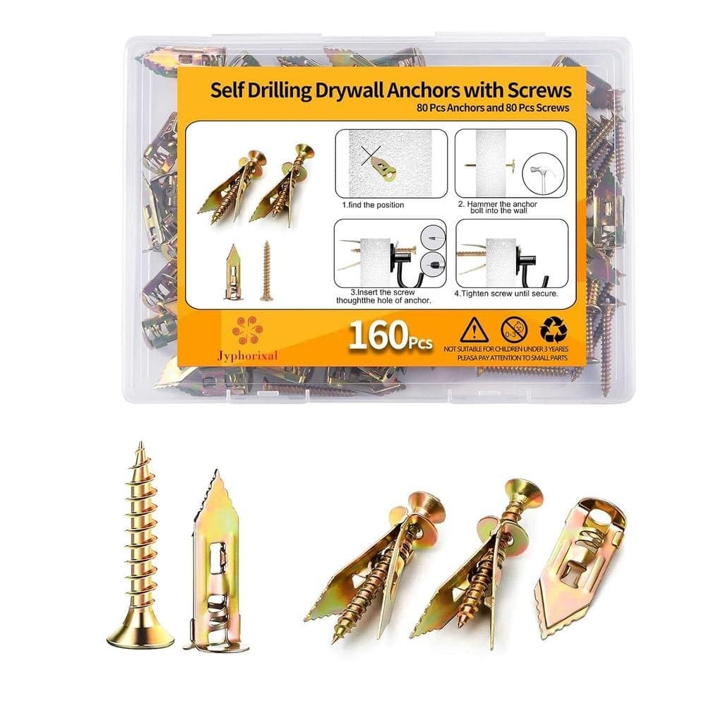 Jyphorixal 160 PCS Buchas Autoperfurantes para Drywall com Kit de Parafusos, Buchas de Metal de Alta Resistência para Dr