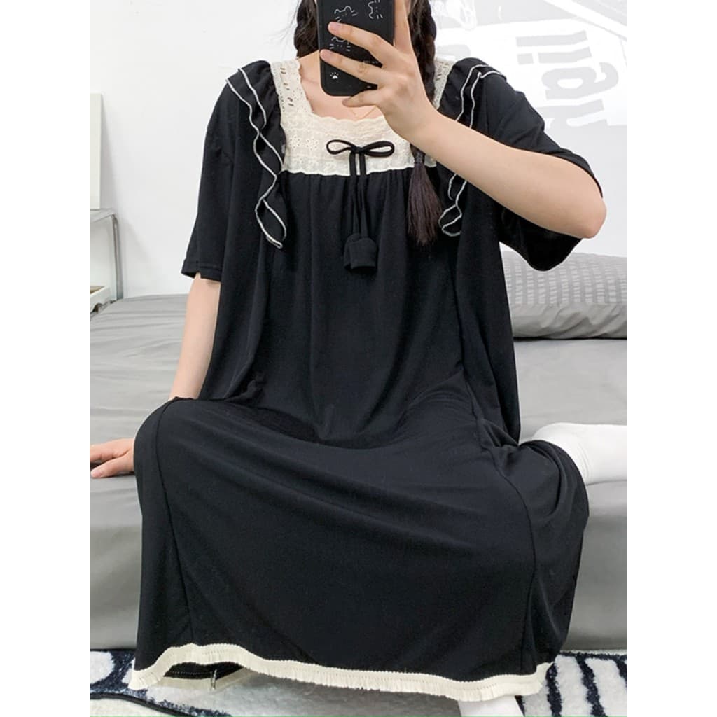 Pijamas femininos verão seda gelo Plus Size gordura mm100kg longo solto camisola verão preto mais magro olhar saia longa