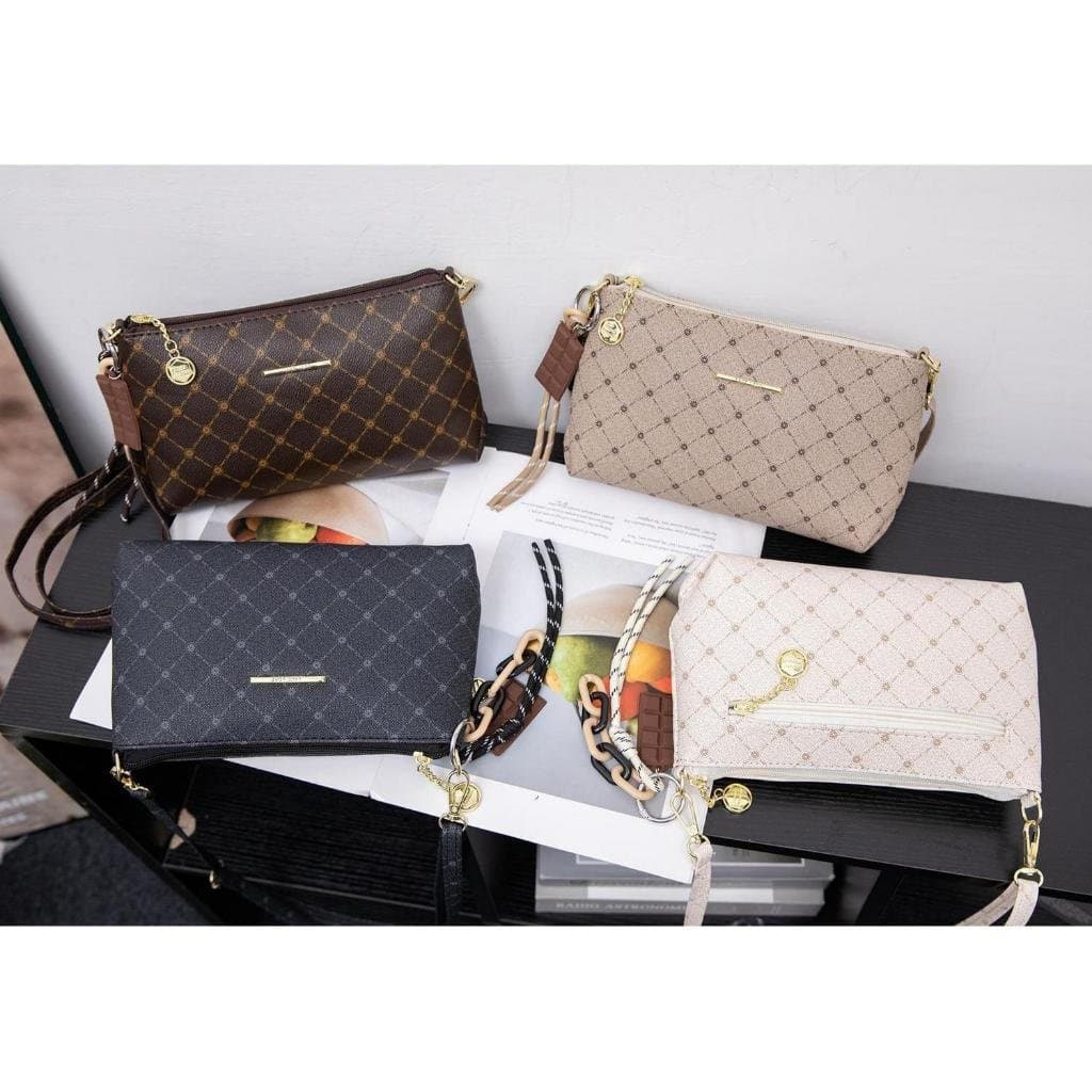 Bolsa Feminina Pequena LACE LORE FZ-7051 Monograma Transversal Bolso Traseiro Pingente Elegante Versátil