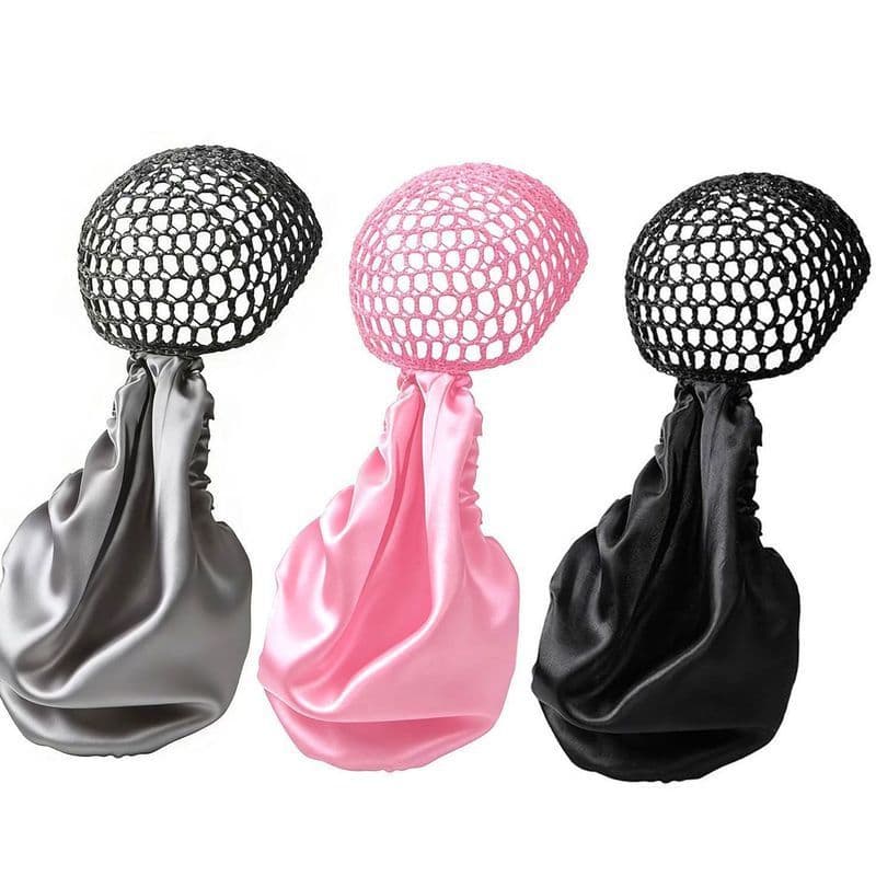 Touca de cabelo 2 em 1 com borda de ondulação, touca de cabelo com borda de malha sedosa, touca de ondulação de cabelo,