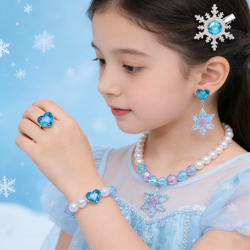 Conjunto De Joias Infantis Para Meninas : Colar De Pérolas De Floco De Neve E Pulseira Acessórios De Princesa