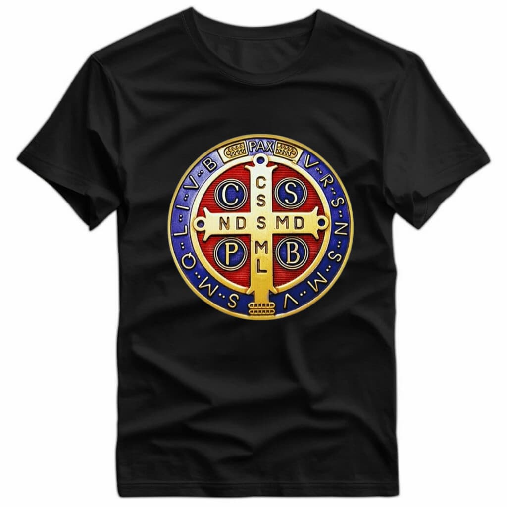 Camiseta unisex Medalha Camisa de São Bento Religiosa 100% Algodão católica cristão.