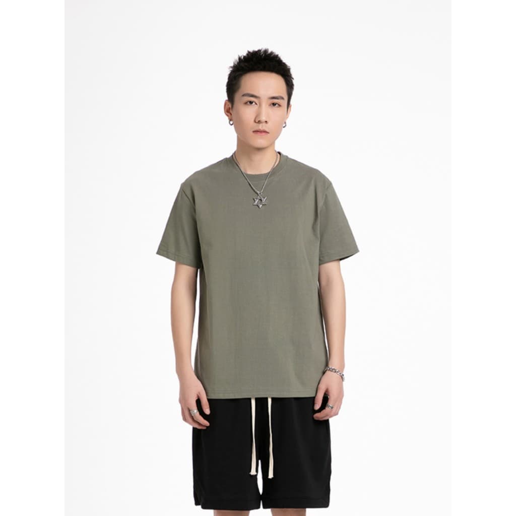 Eisentu puro algodão 230g confortável respirável em torno do pescoço de manga curta Casual camiseta simples All-Match ma