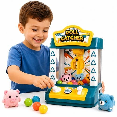 Maquina Pegar Brinquedos Infantil Azul Luzes Coloridas Musica Som Diversao Interativa Entretenimento