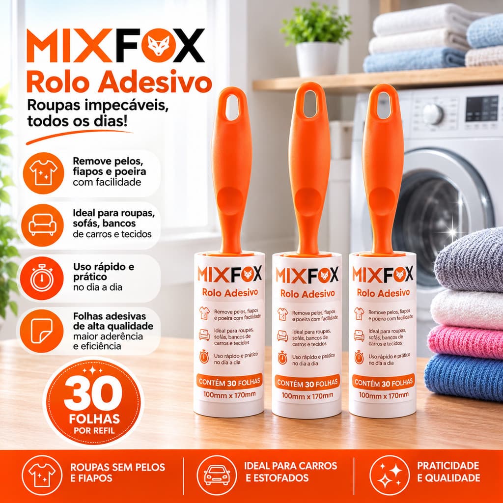 Rolo Adesivo Tira Remove Pelos Fiapos Roupas Kit C/3 Mix Fox
