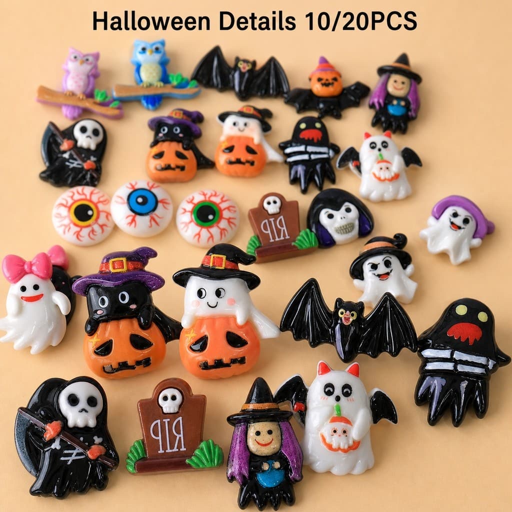 10/20 Pcs Mini Decorações De Resina De Halloween Conjunto De Motivos Mistos Assustadores E Fofos