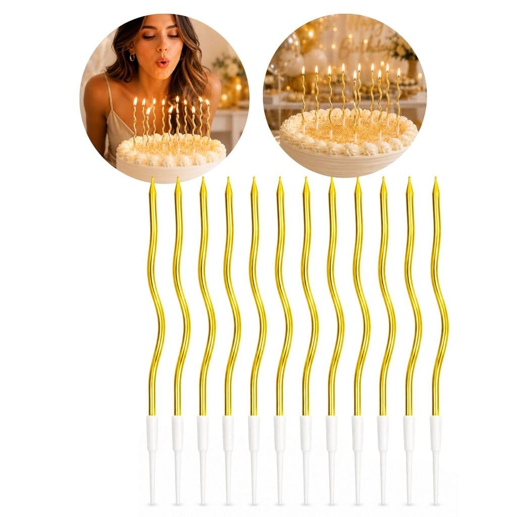 Kit 12 Velas de Aniversário Espiral Metalizadas para Bolo