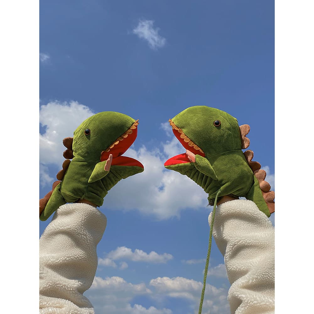 Aijia pequeno dinossauro luvas feminino inverno estudante dos desenhos animados Halter pescoço bonito bonito engraçado v
