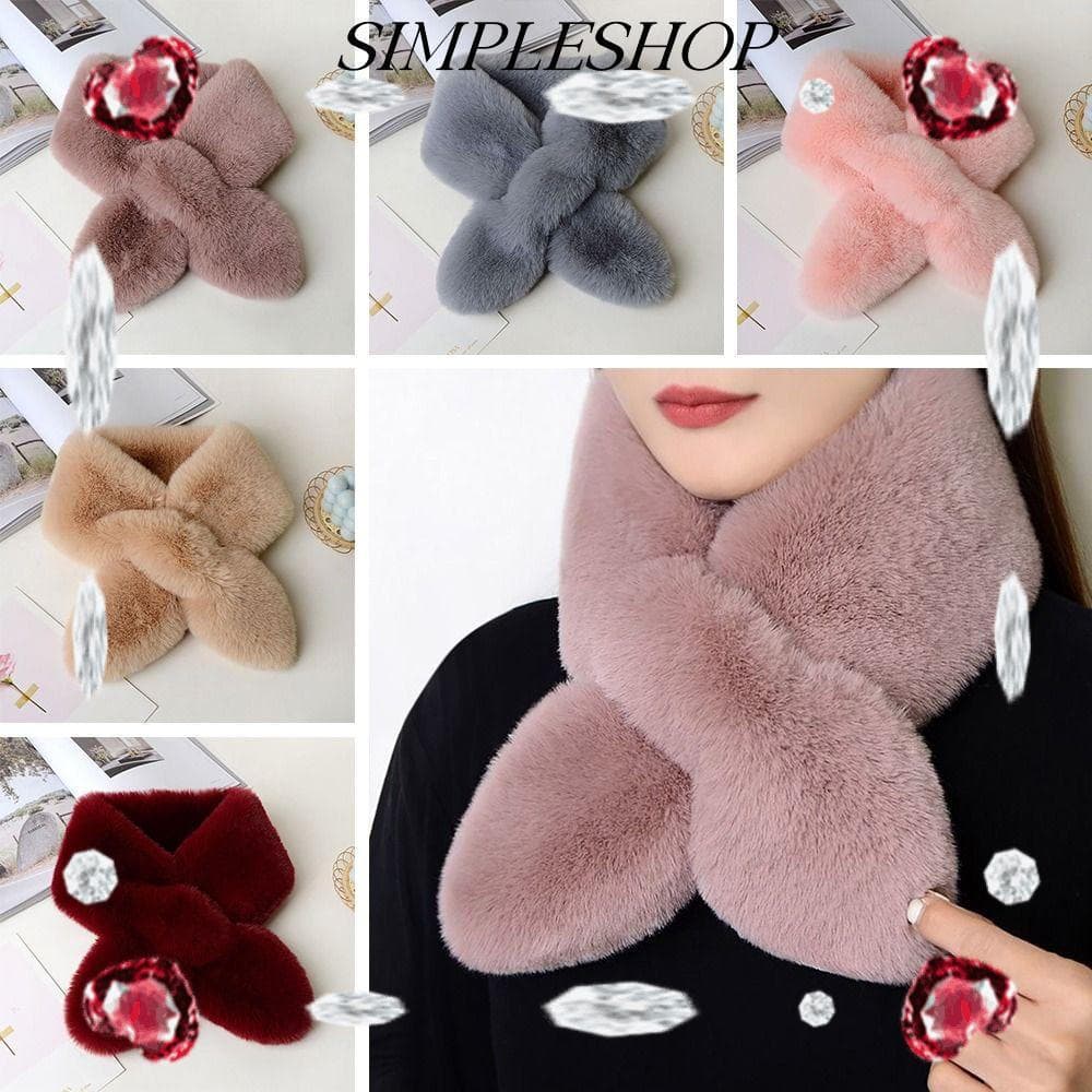 Cachecol SIMPLESHOP, cachecol cruzado de pelúcia de pele de coelho sintética de cor sólida, cachecol quente e grosso par